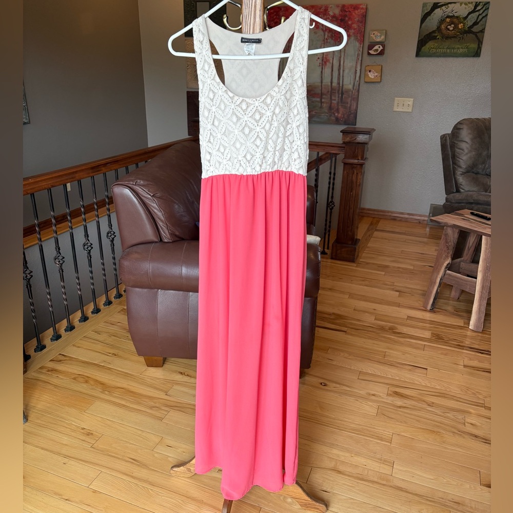 Bohemian Cream Lace and Pink Maxi Dress